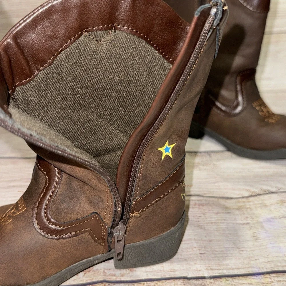 Toy Story Toddler Sz 7 Brown Boots Woody BullsEye Brown Zip Up Disney Childrens